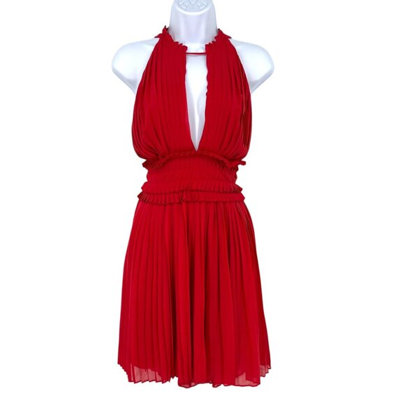 Max Studio Red Pleated Halter Dress Cocktail Party Elegant Size Medium NWT - Picture 1 of 15